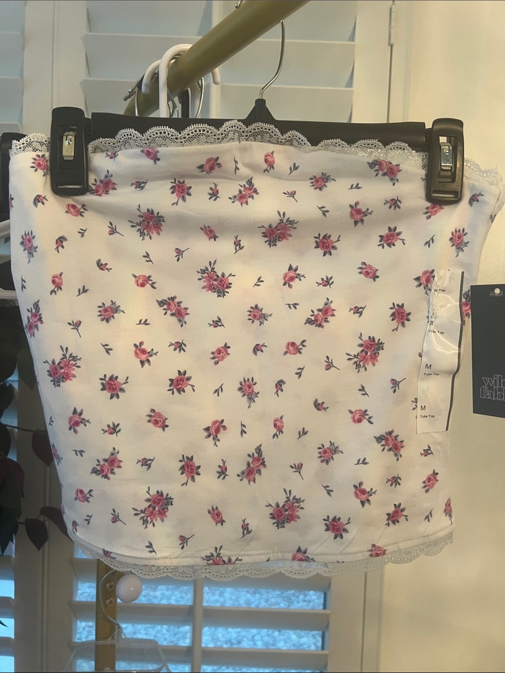 wild fable White Floral Lace-Trim Tube Top